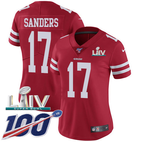 San Francisco 49ers Nike #17 Emmanuel Sanders Red Super Bowl LIV 2020 Team Color Women Stitched NFL 100th Season Vapor Limited Jersey